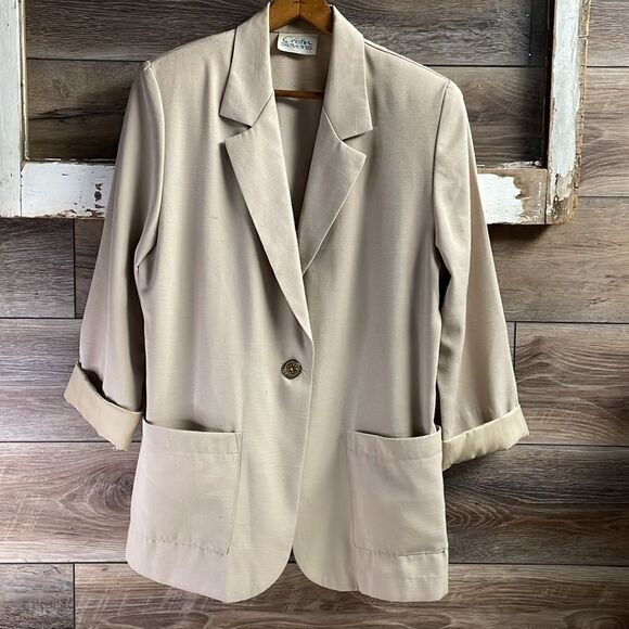 Cristin Stevens Ladies Button Front Blazer Jacket, Size Small, Tan, Vintage - Picture 2 of 12
